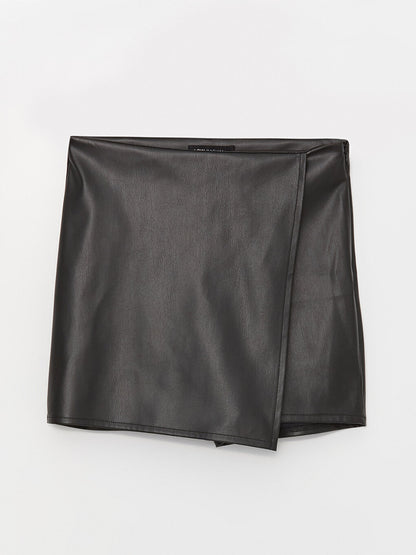 Women's Tight Fit Leather Look Straight Shorts Skirt