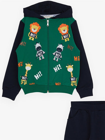 Hooded Long Sleeve Printed Baby Boy 2-Piece Set