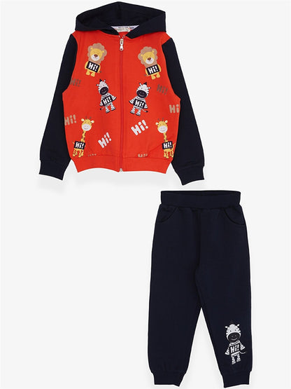 Hooded Long Sleeve Printed Baby Boy 2-Piece Set