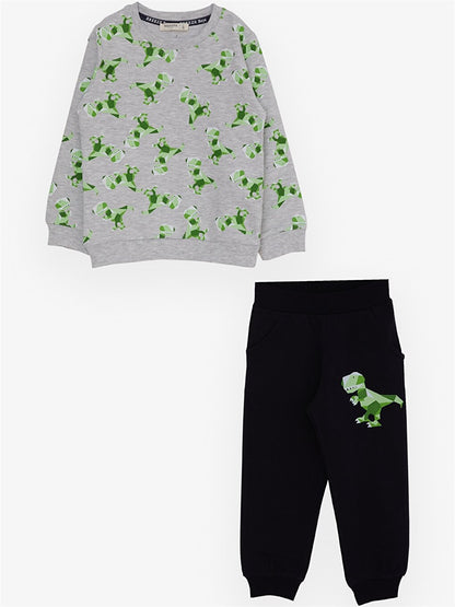 Crew Neck Long Sleeve Printed Baby Boy 2 Piece Set