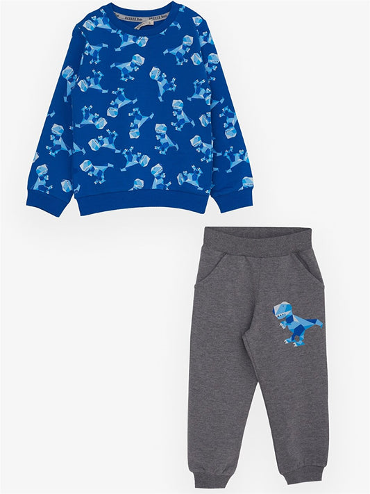 Crew Neck Long Sleeve Printed Baby Boy 2 Piece Set