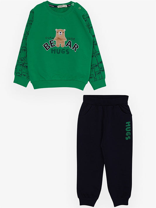 Crew Neck Long Sleeve Printed Baby Boy 2 Piece Set