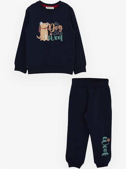 Crew Neck Long Sleeve Printed Baby Boy Sweatshirt and Tracksuit Bottom 2-Piece Set