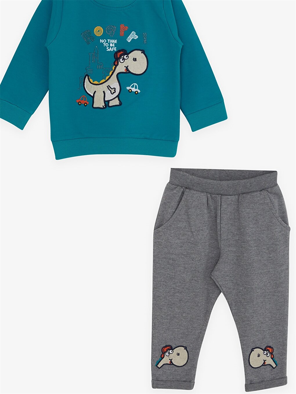 Crew Neck Long Sleeve Printed Baby Boy Sweatshirt and Tracksuit Bottom 2-Piece Set