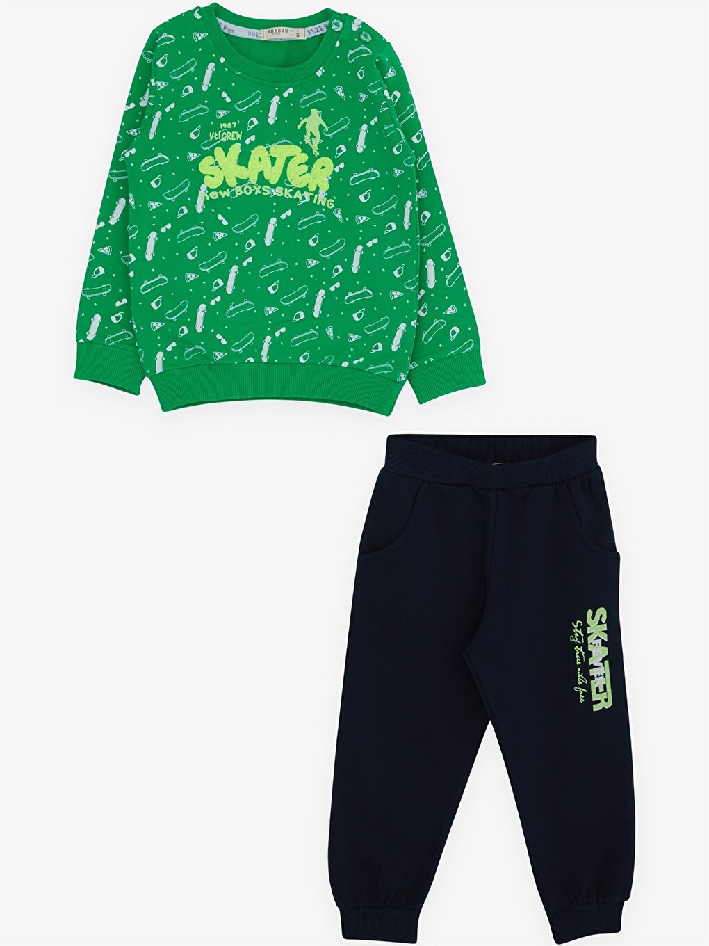 Crew Neck Long Sleeve Printed Baby Boy 2 Piece Set