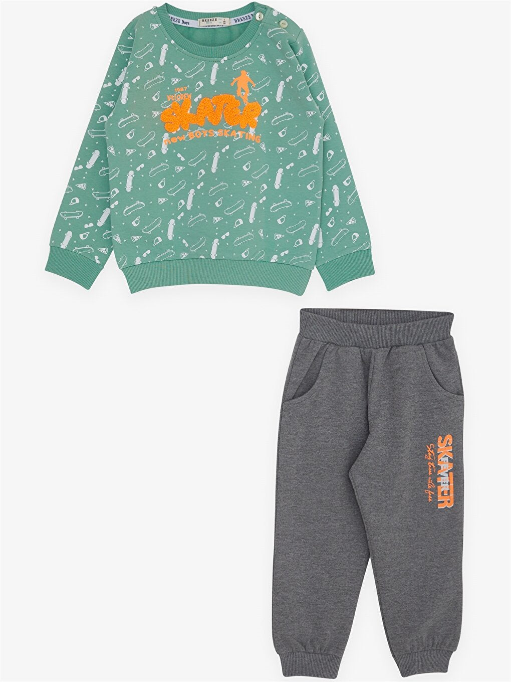 Crew Neck Long Sleeve Printed Baby Boy 2 Piece Set