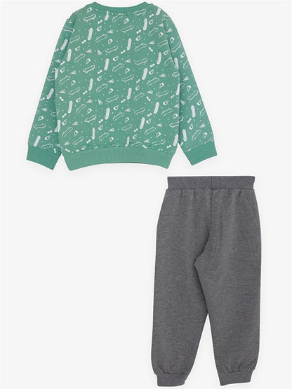 Crew Neck Long Sleeve Printed Baby Boy 2 Piece Set