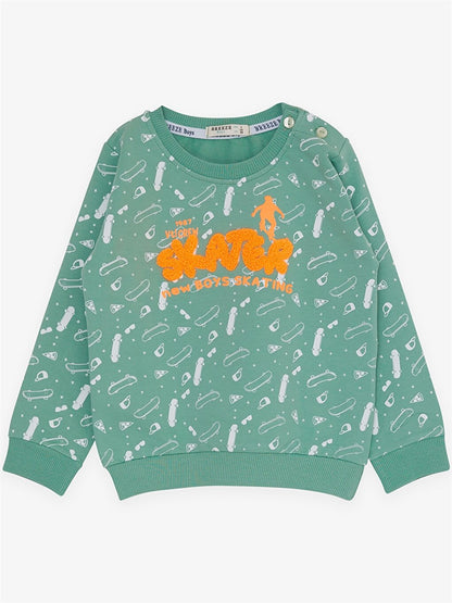 Crew Neck Long Sleeve Printed Baby Boy 2 Piece Set