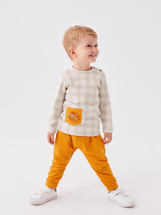 Crew Neck Long Sleeve Baby Boy T-Shirt and Trousers 2-Piece Set