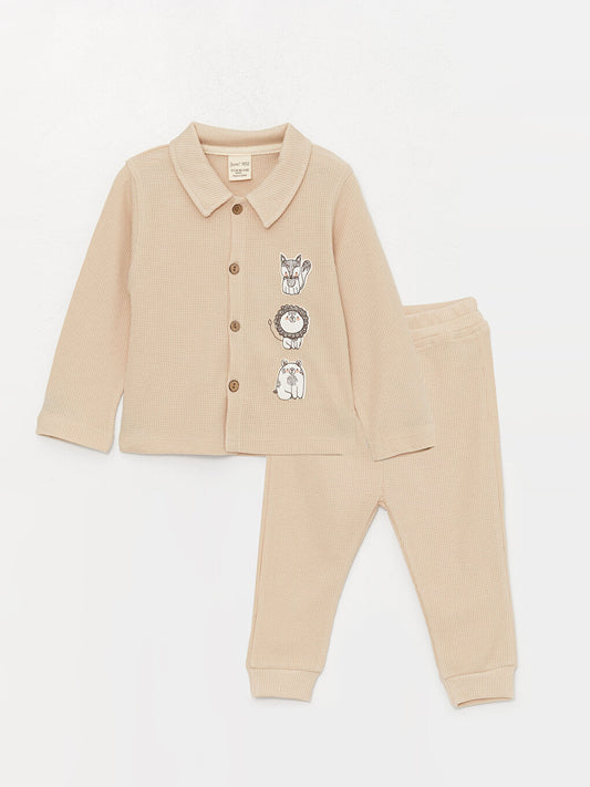 Crew Neck Long Sleeve Baby Boy Cardigan and Trousers 2-Piece Set