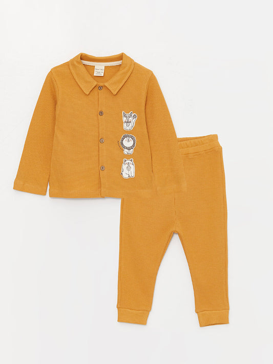 Crew Neck Long Sleeve Baby Boy Cardigan and Trousers 2-Piece Set