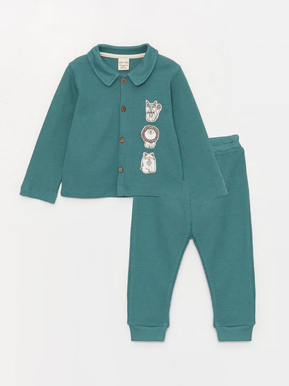 Crew Neck Long Sleeve Baby Boy Cardigan and Trousers 2-Piece Set