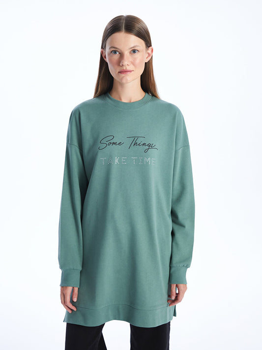 Crew Neck Printed Long Sleeve Oversize Women's Sweatshirt Tunic