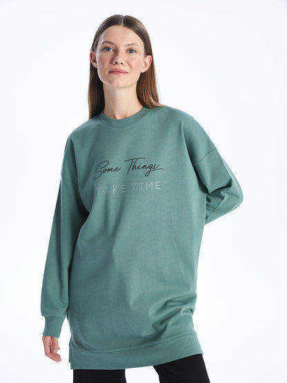 Crew Neck Printed Long Sleeve Oversize Women's Sweatshirt Tunic