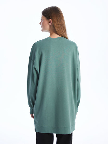 Crew Neck Printed Long Sleeve Oversize Women's Sweatshirt Tunic