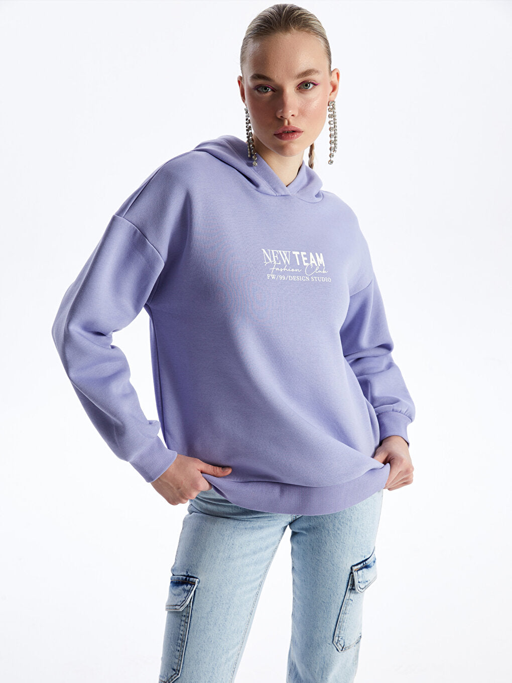 Embroidered Long Sleeve Oversize Women's Hoodie