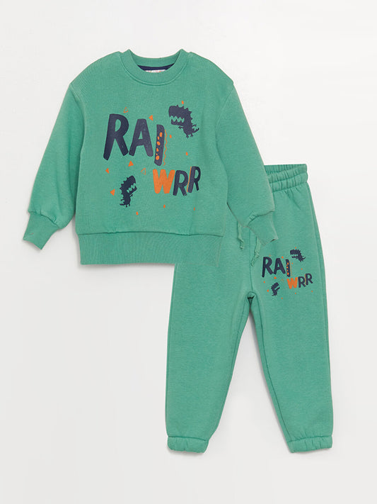 Crew Neck Long Sleeve Printed Baby Boy 2 Piece Set