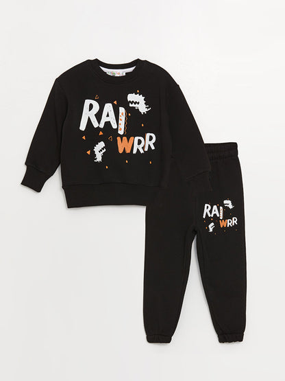 Crew Neck Long Sleeve Printed Baby Boy 2 Piece Set