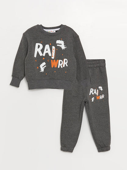 Crew Neck Long Sleeve Printed Baby Boy 2 Piece Set