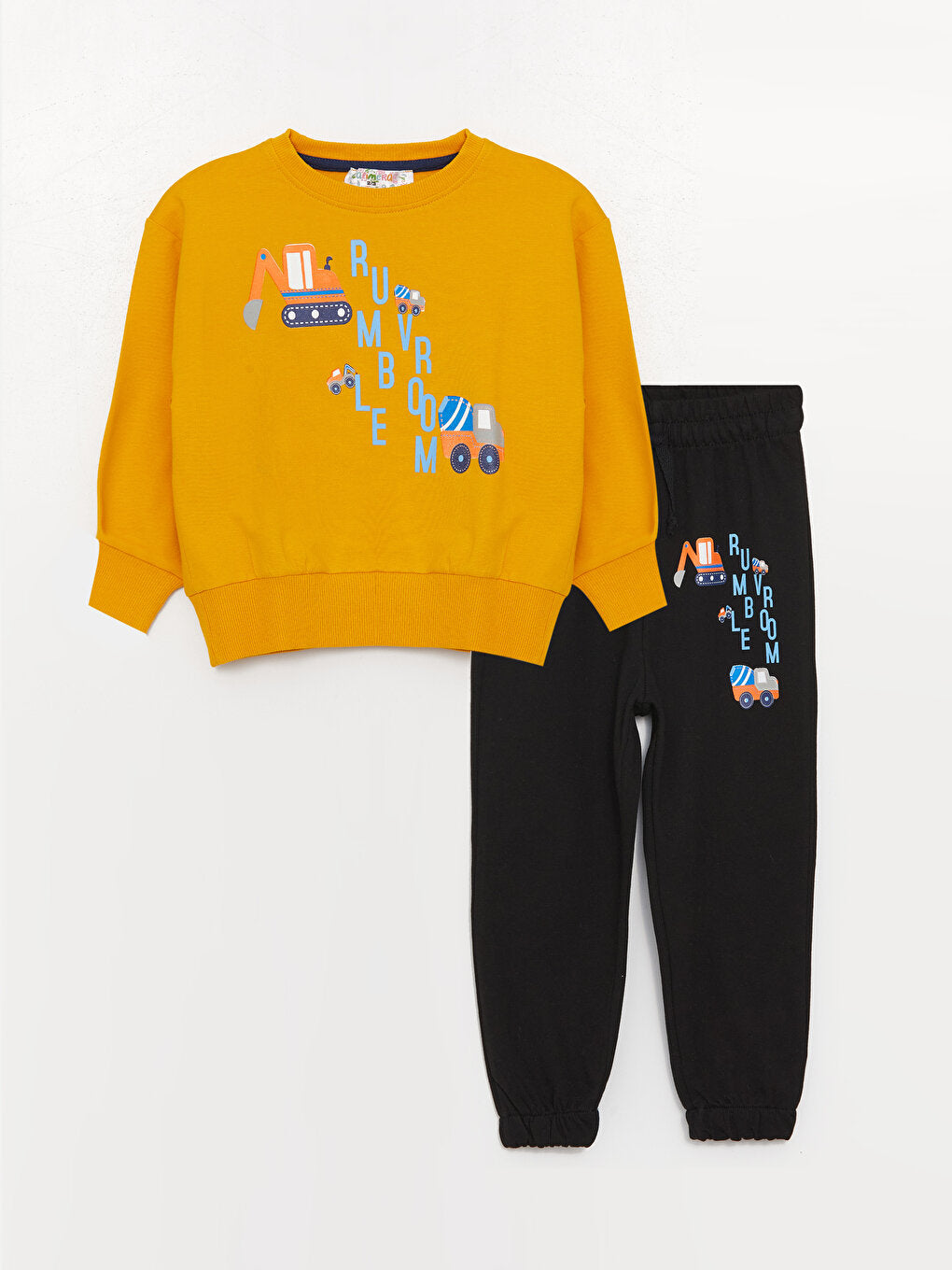 Crew Neck Long Sleeve Printed Baby Boy Sweatshirt and Tracksuit Bottom 2-Piece Set