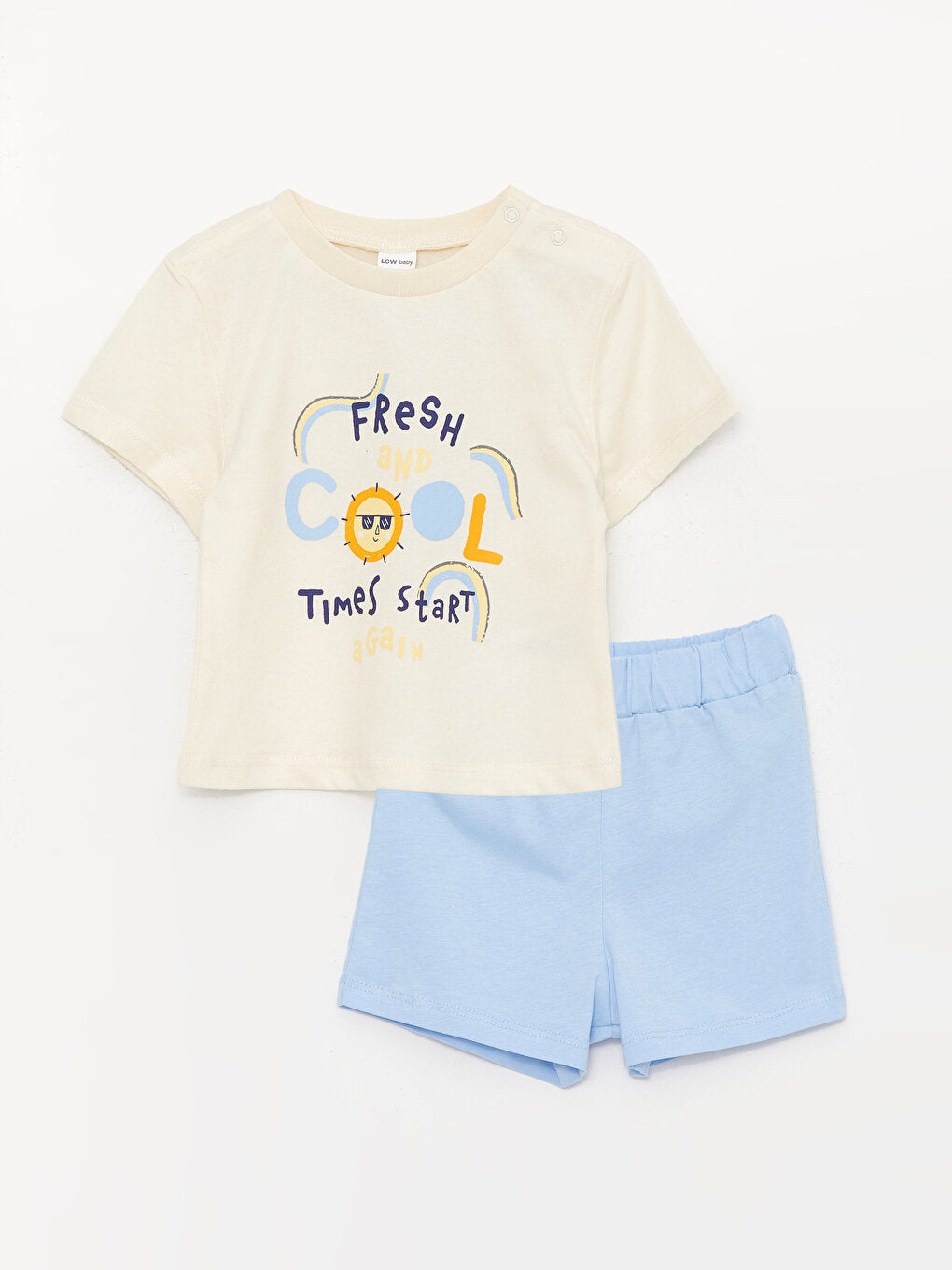 Crew Neck Short Sleeve Printed Baby Boy T-Shirt and Shorts 2-Piece Set