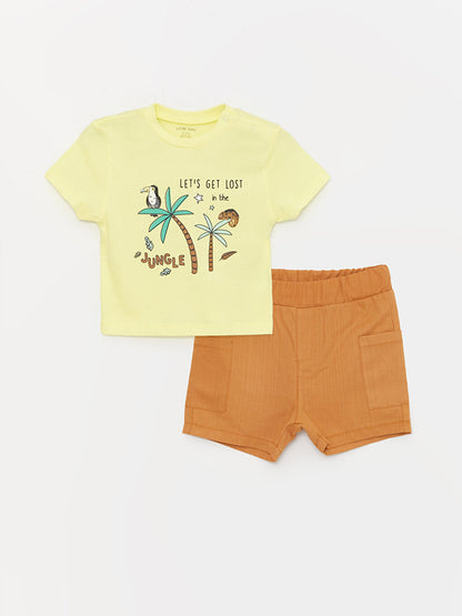 Crew Neck Short Sleeve Printed Baby Boy T-Shirt and Shorts 2-Piece Set