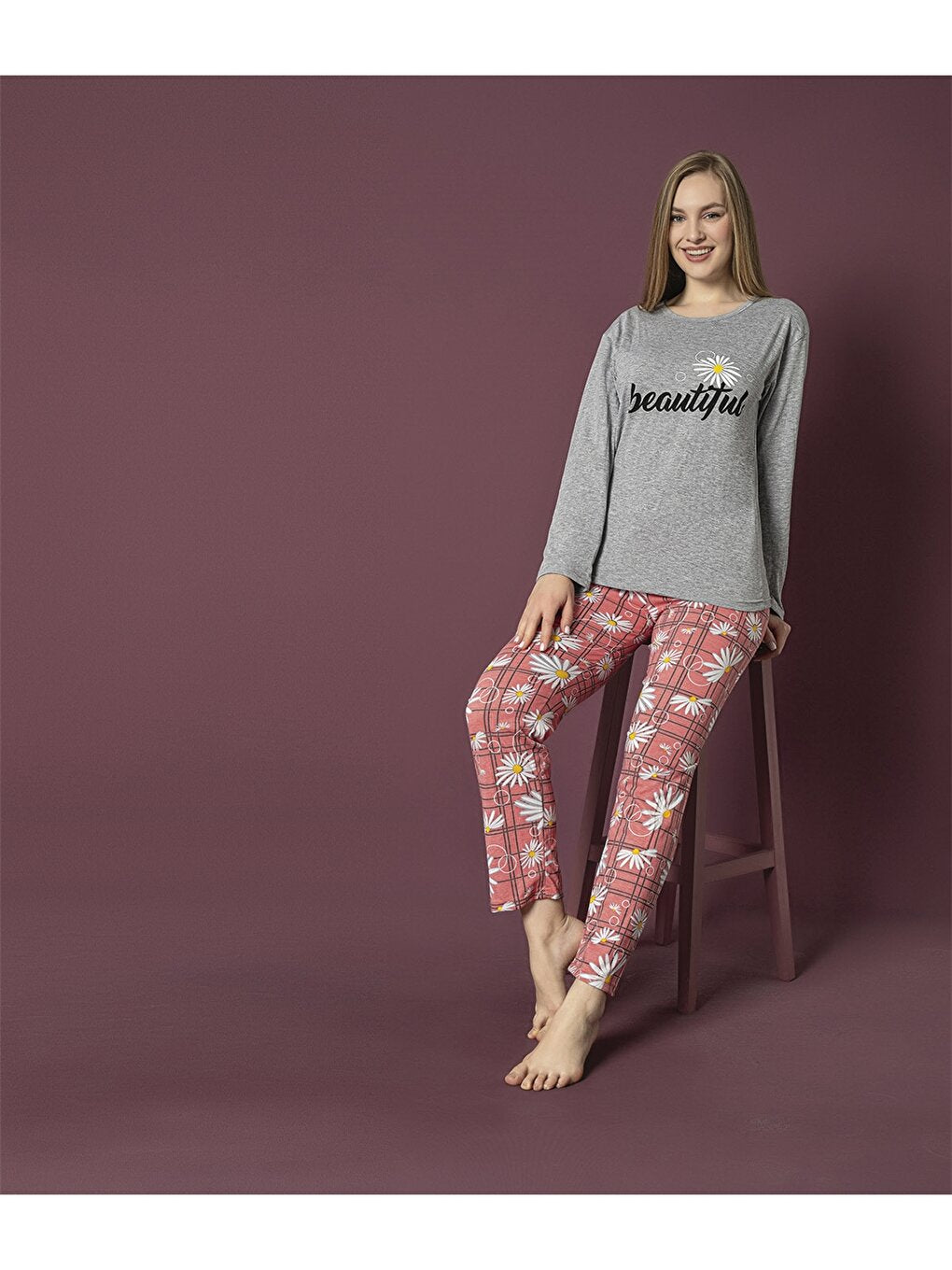 Crew Neck Printed Women's Pajama Set