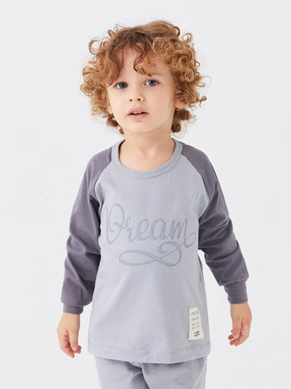 Crew Neck Long Sleeve Printed Baby Boy 2 Piece Set