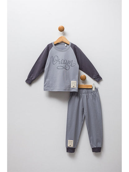 Crew Neck Long Sleeve Printed Baby Boy 2 Piece Set