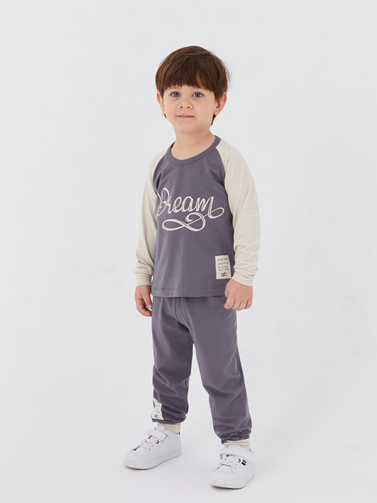 Crew Neck Long Sleeve Printed Baby Boy 2 Piece Set