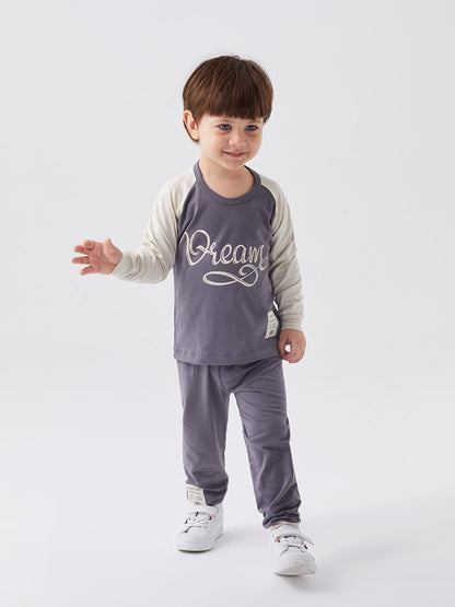 Crew Neck Long Sleeve Printed Baby Boy 2 Piece Set