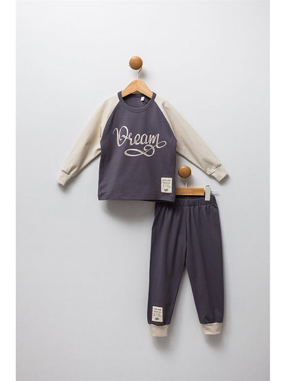 Crew Neck Long Sleeve Printed Baby Boy 2 Piece Set