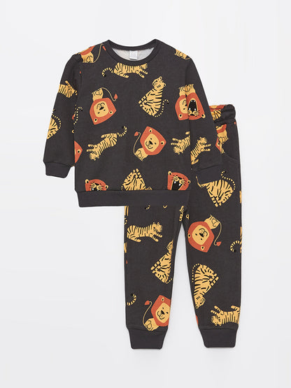 Crew Neck Long Sleeve Printed Baby Boy Sweatshirt and Sweatpants 2-Piece Set