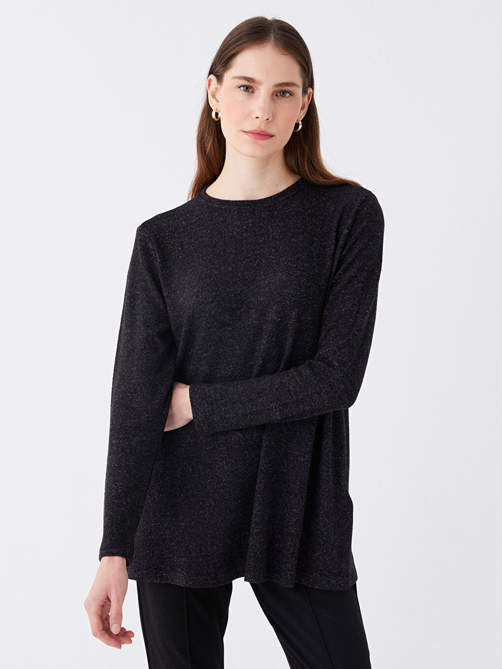 Crew Neck Plain Long Sleeve Women's Tunic