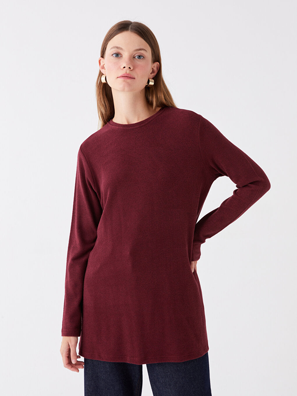 Crew Neck Plain Long Sleeve Women's Tunic