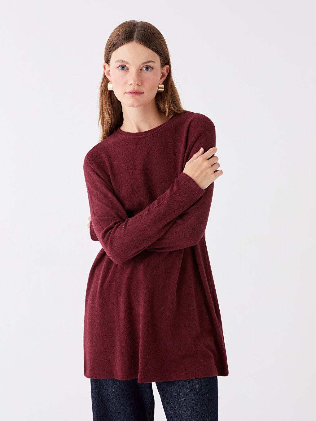 Crew Neck Plain Long Sleeve Women's Tunic