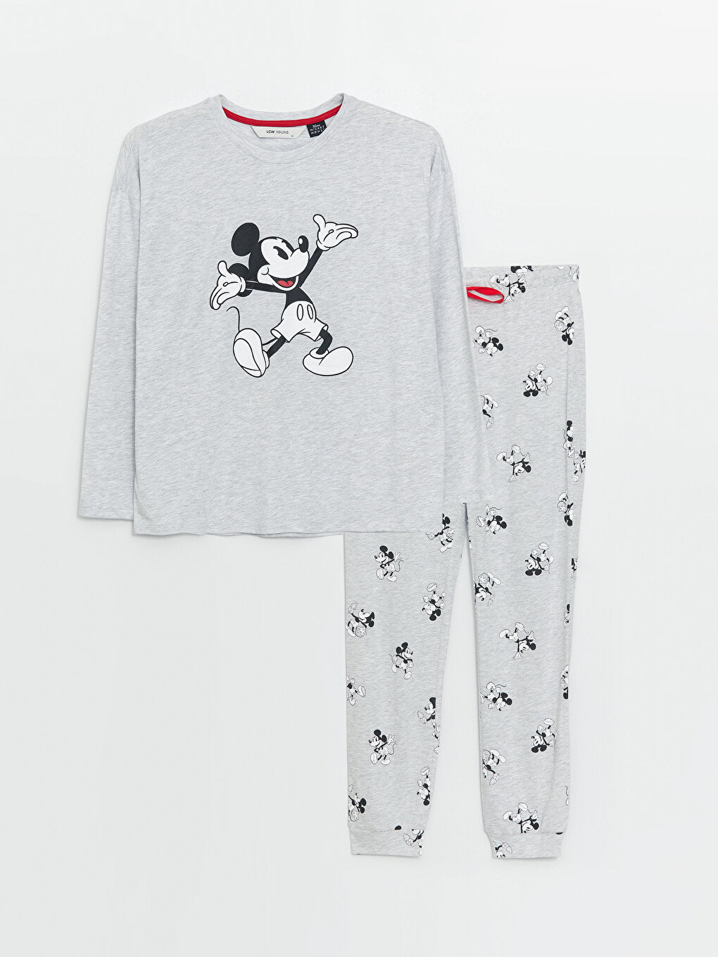 Crew Neck Mickey Mouse Printed Long Sleeve Women's Pajama Set