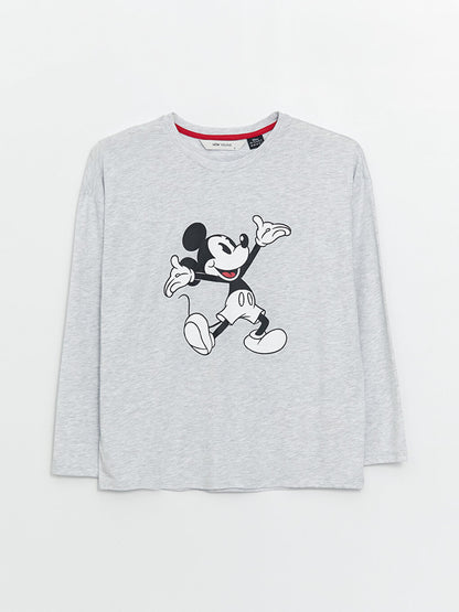 Crew Neck Mickey Mouse Printed Long Sleeve Women's Pajama Set