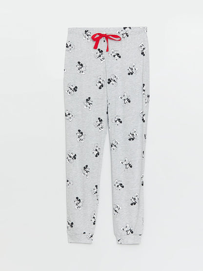 Crew Neck Mickey Mouse Printed Long Sleeve Women's Pajama Set