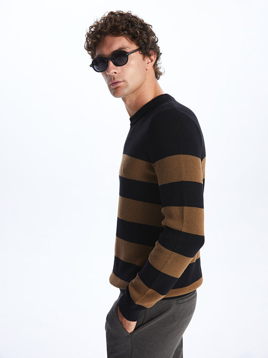 Crew Neck Long Sleeve Striped Men's Knitwear Sweater