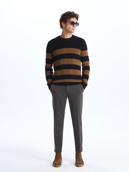 Crew Neck Long Sleeve Striped Men's Knitwear Sweater