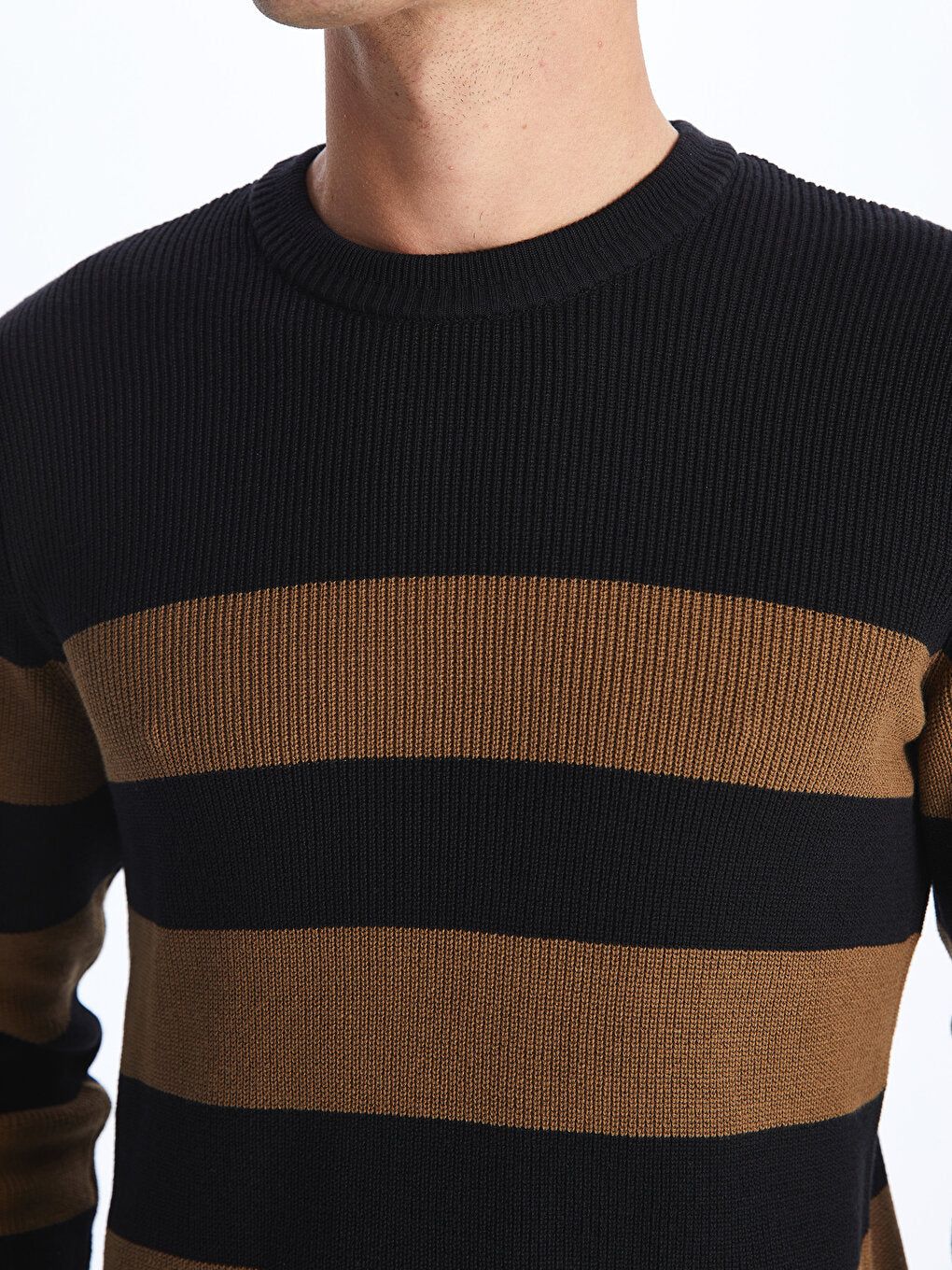 Crew Neck Long Sleeve Striped Men's Knitwear Sweater