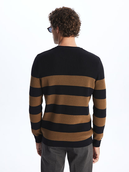 Crew Neck Long Sleeve Striped Men's Knitwear Sweater