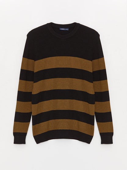 Crew Neck Long Sleeve Striped Men's Knitwear Sweater