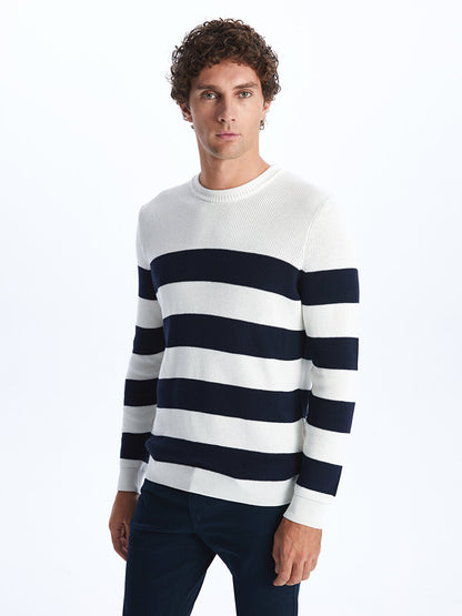 Crew Neck Long Sleeve Striped Men's Knitwear Sweater