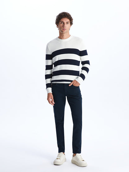 Crew Neck Long Sleeve Striped Men's Knitwear Sweater