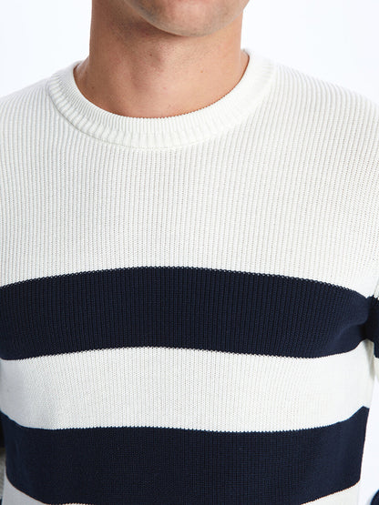 Crew Neck Long Sleeve Striped Men's Knitwear Sweater