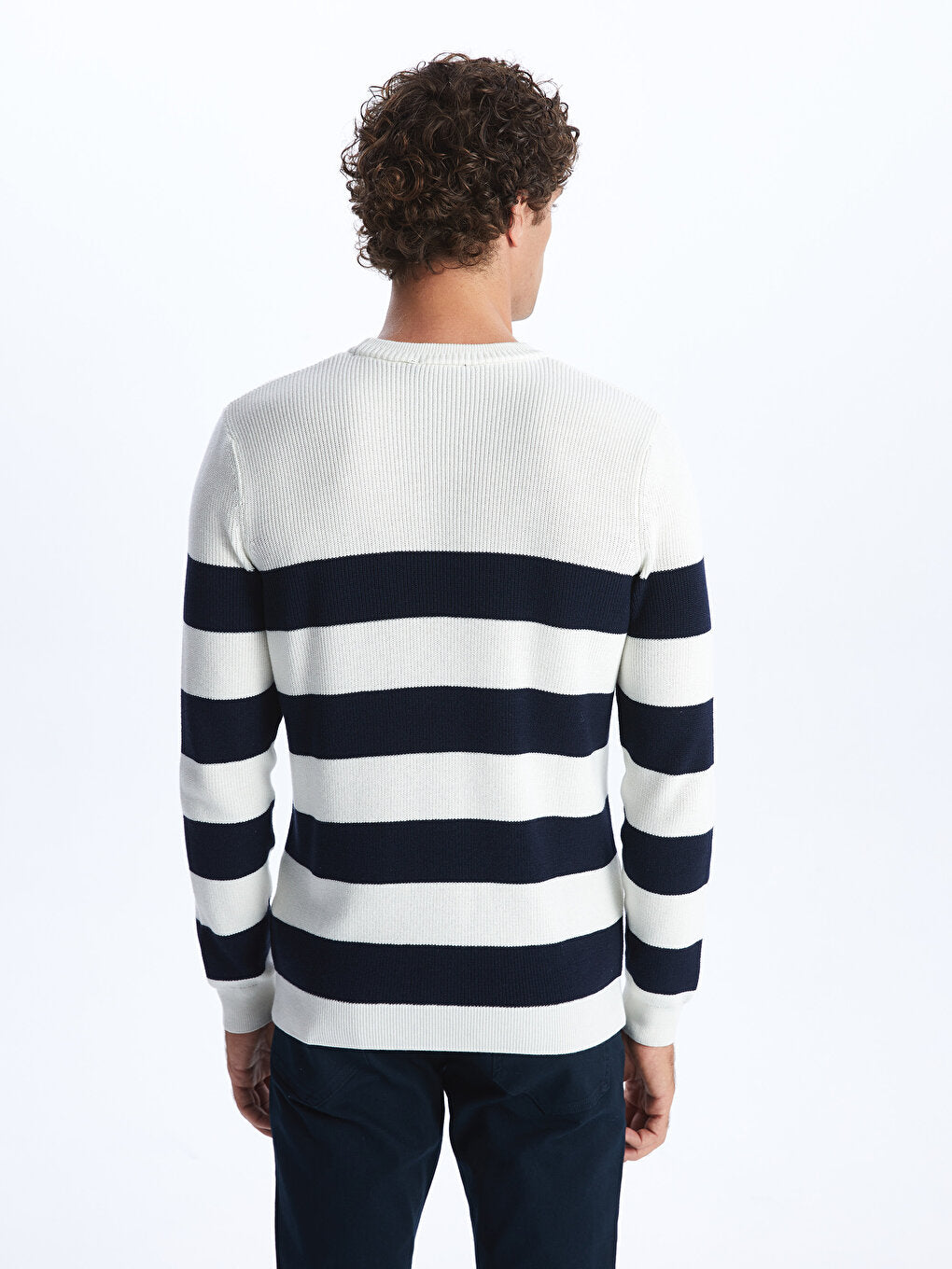 Crew Neck Long Sleeve Striped Men's Knitwear Sweater