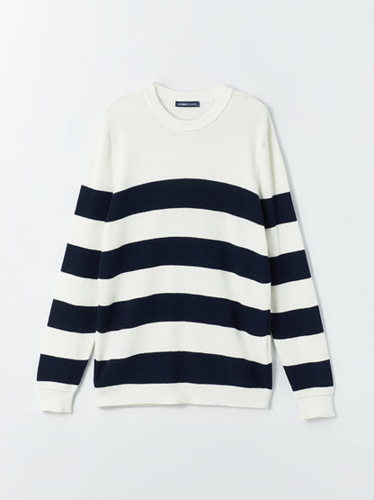 Crew Neck Long Sleeve Striped Men's Knitwear Sweater