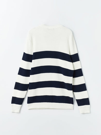 Crew Neck Long Sleeve Striped Men's Knitwear Sweater